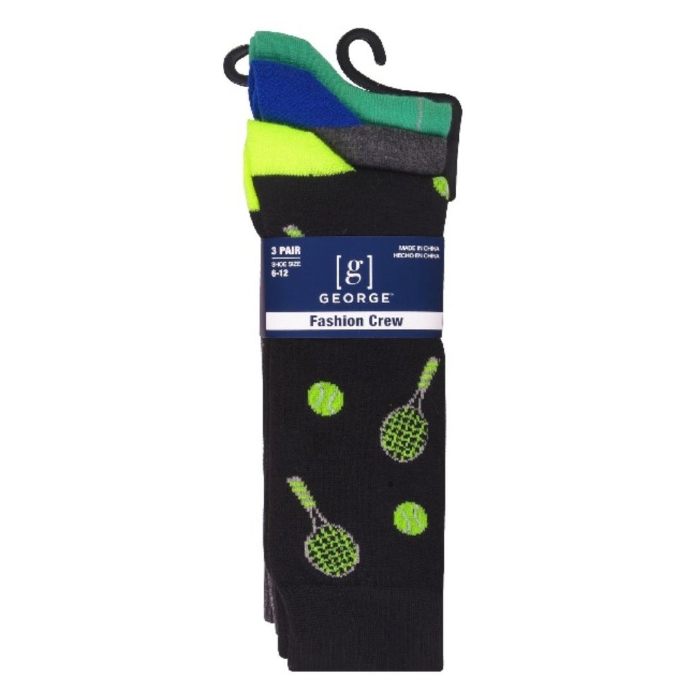 George Men's Novelty Leisure Crew Socks, 3 Pack